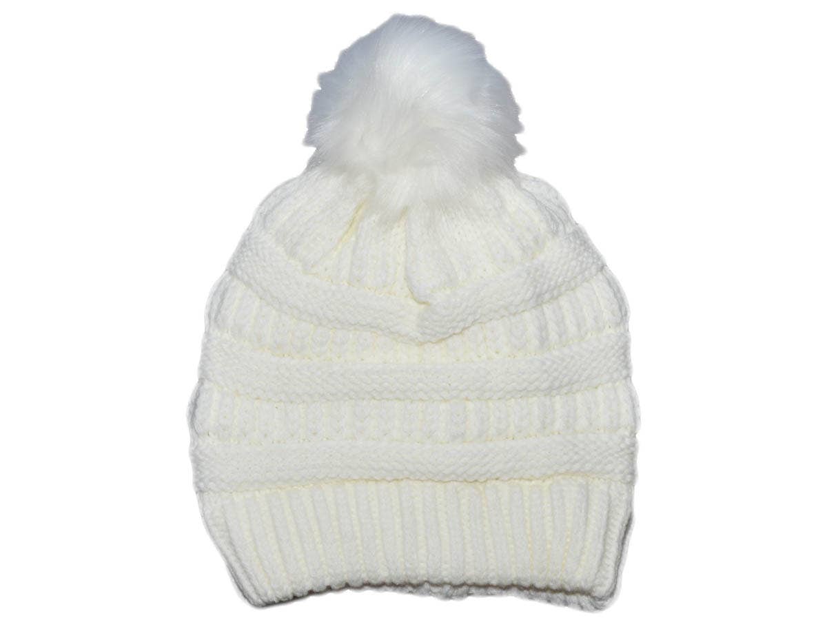 Buck Wholesale - Winter Beanie W/Fur Pom-Pom  - Warm Knit Soft Ladies Beanie