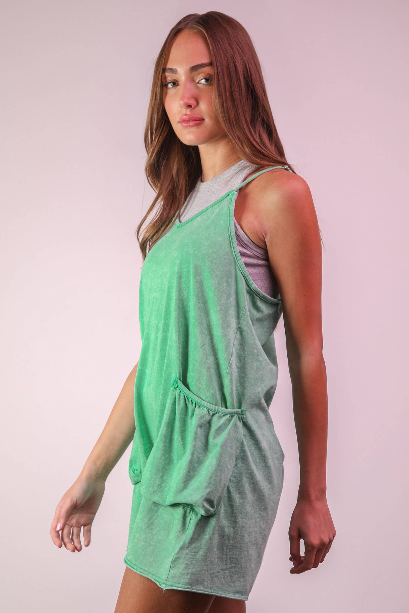 VERY J - NP70359-Mineral Washed Sleeveless Casual Knit Romper: