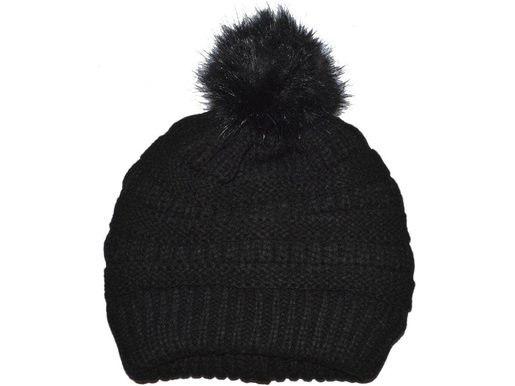 Buck Wholesale - Winter Beanie W/Fur Pom-Pom  - Warm Knit Soft Ladies Beanie