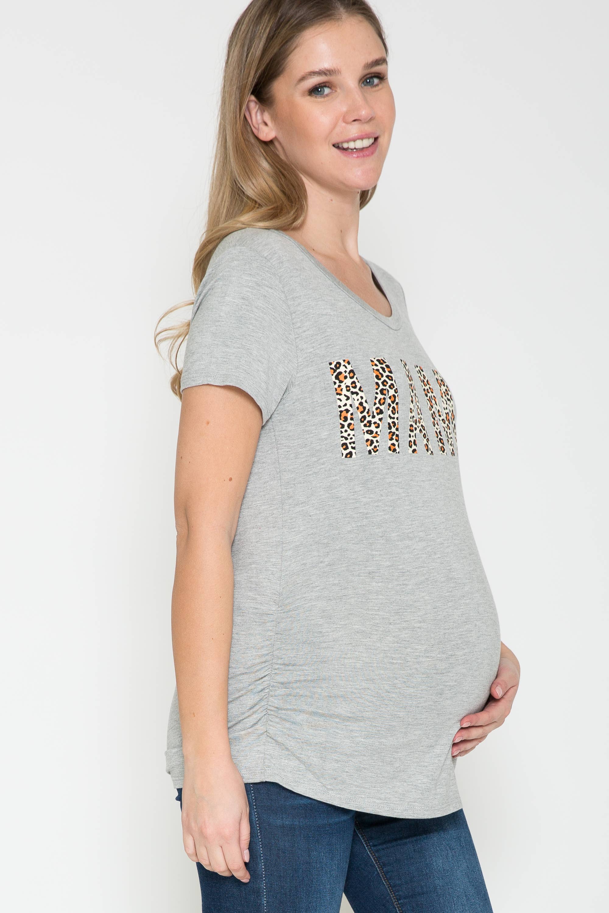 Story Teller - Maternity Round Neck Basic Leopard Print Graphic Tee Top