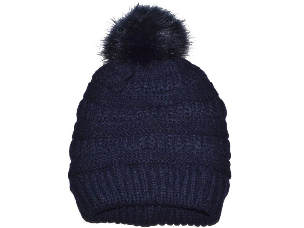 Buck Wholesale - Winter Beanie W/Fur Pom-Pom  - Warm Knit Soft Ladies Beanie