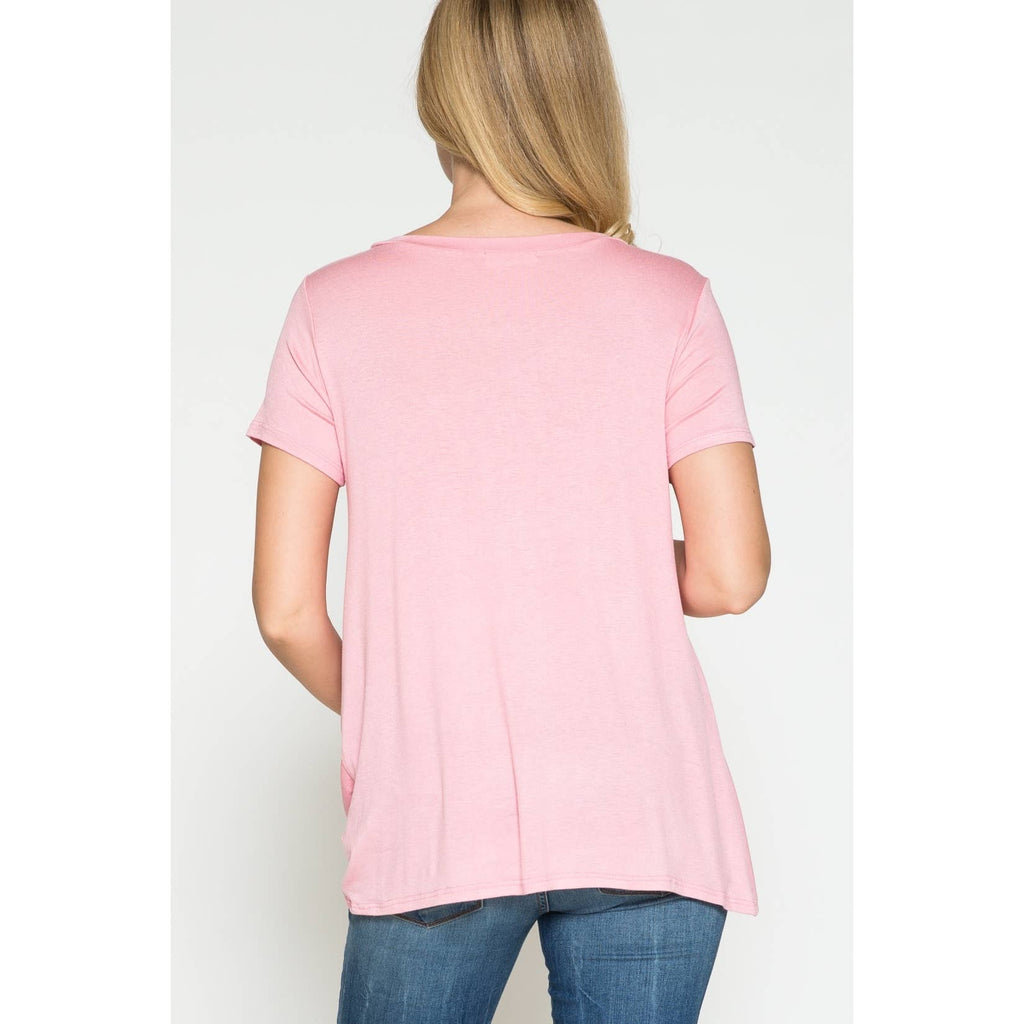 Story Teller - Maternity Round Neck Front Twist Knotted Solid Basic Top