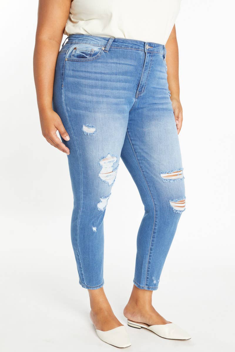 Curvy Distressed Ankle Skinny Jeans