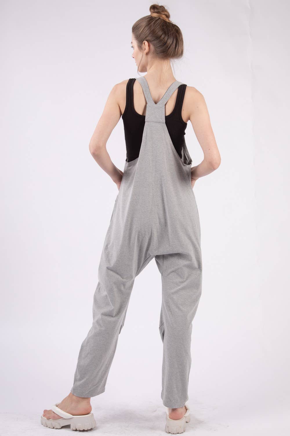 VERY J - NP70424-Casual Loose Fit Solid Knit Baggy Jumpsuit