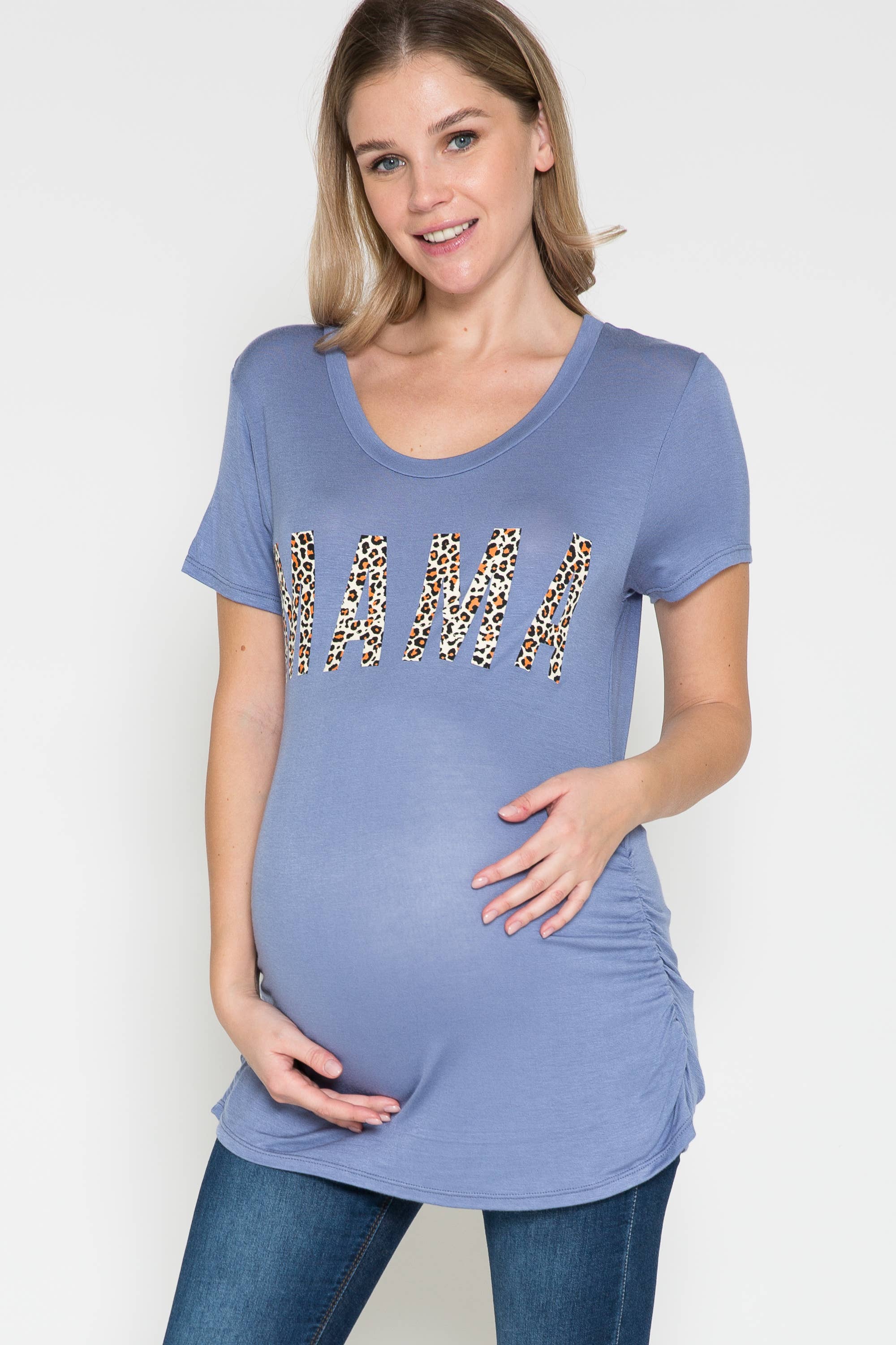 Story Teller - Maternity Round Neck Basic Leopard Print Graphic Tee Top
