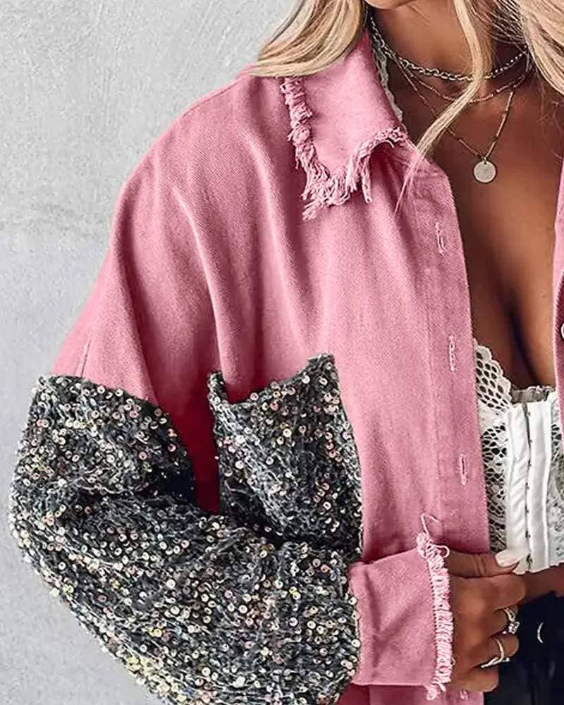 Sequin Raw Hem Shacket – Chic Everyday Statement
