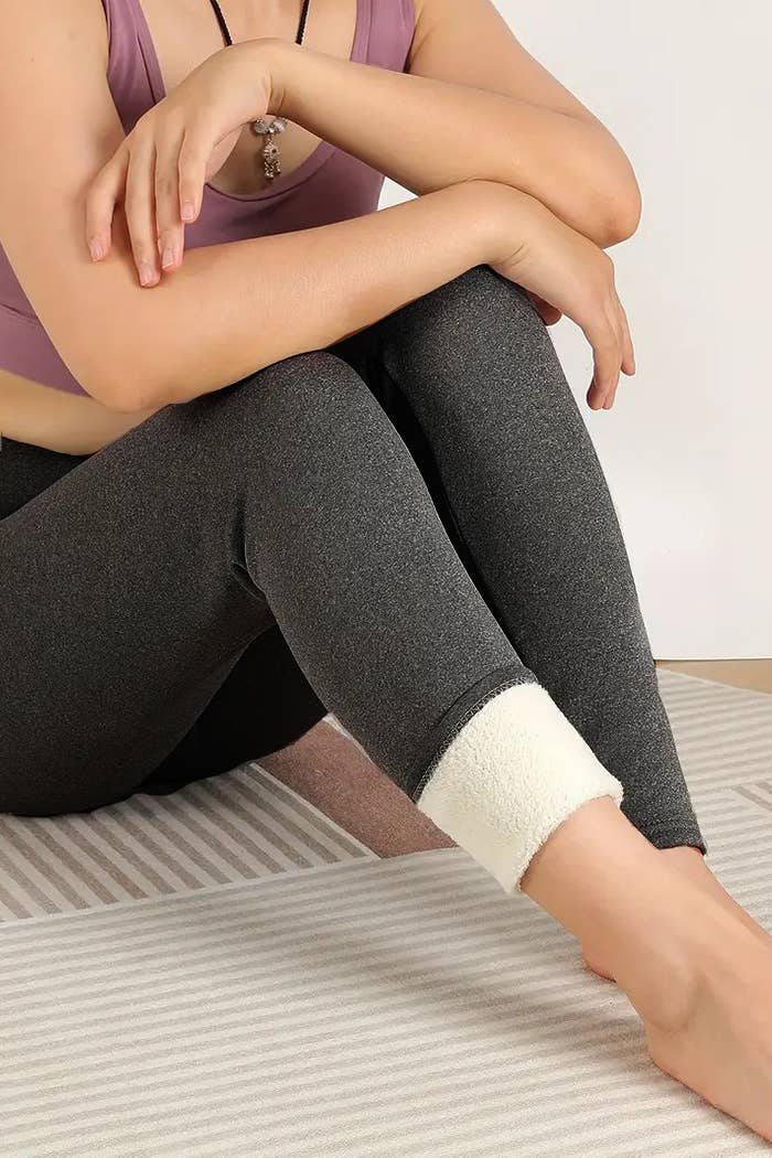 Lambskin thermal fur lined high waist winter warm leggings