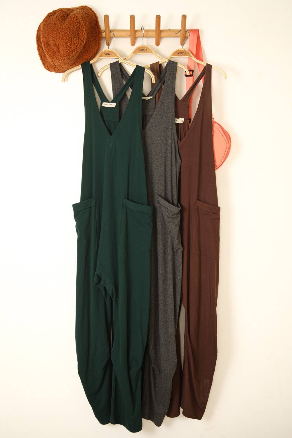 VERY J - NP70424-Casual Loose Fit Solid Knit Baggy Jumpsuit