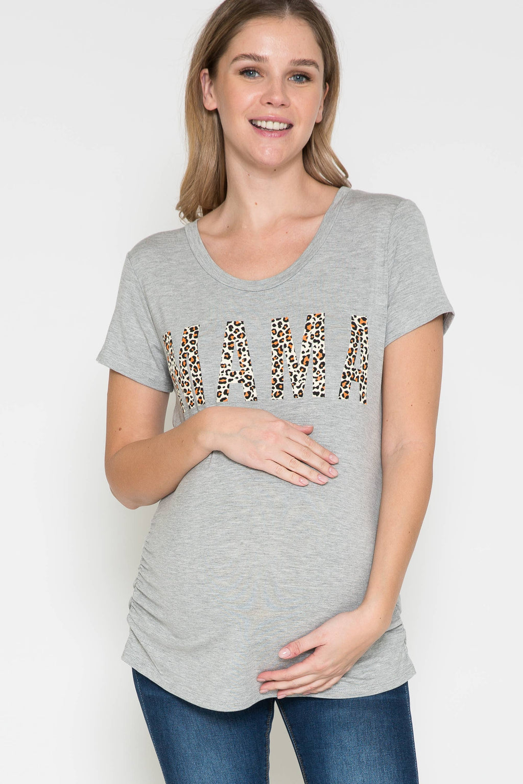 Story Teller - Maternity Round Neck Basic Leopard Print Graphic Tee Top