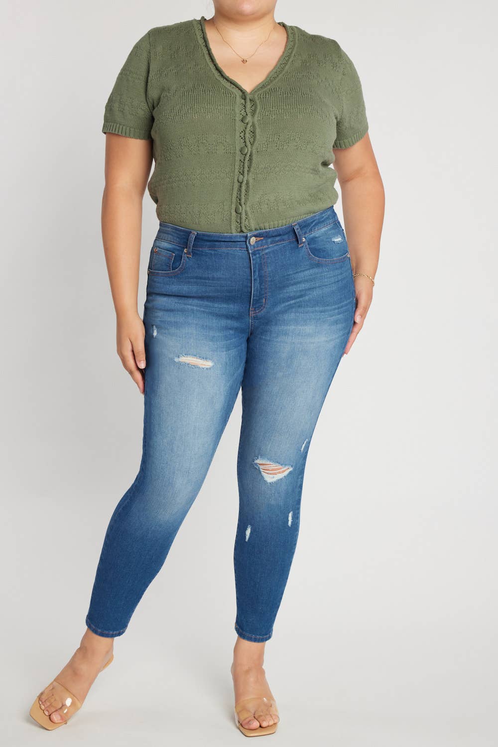 Curvy Distressed Ankle Skinny Jeans