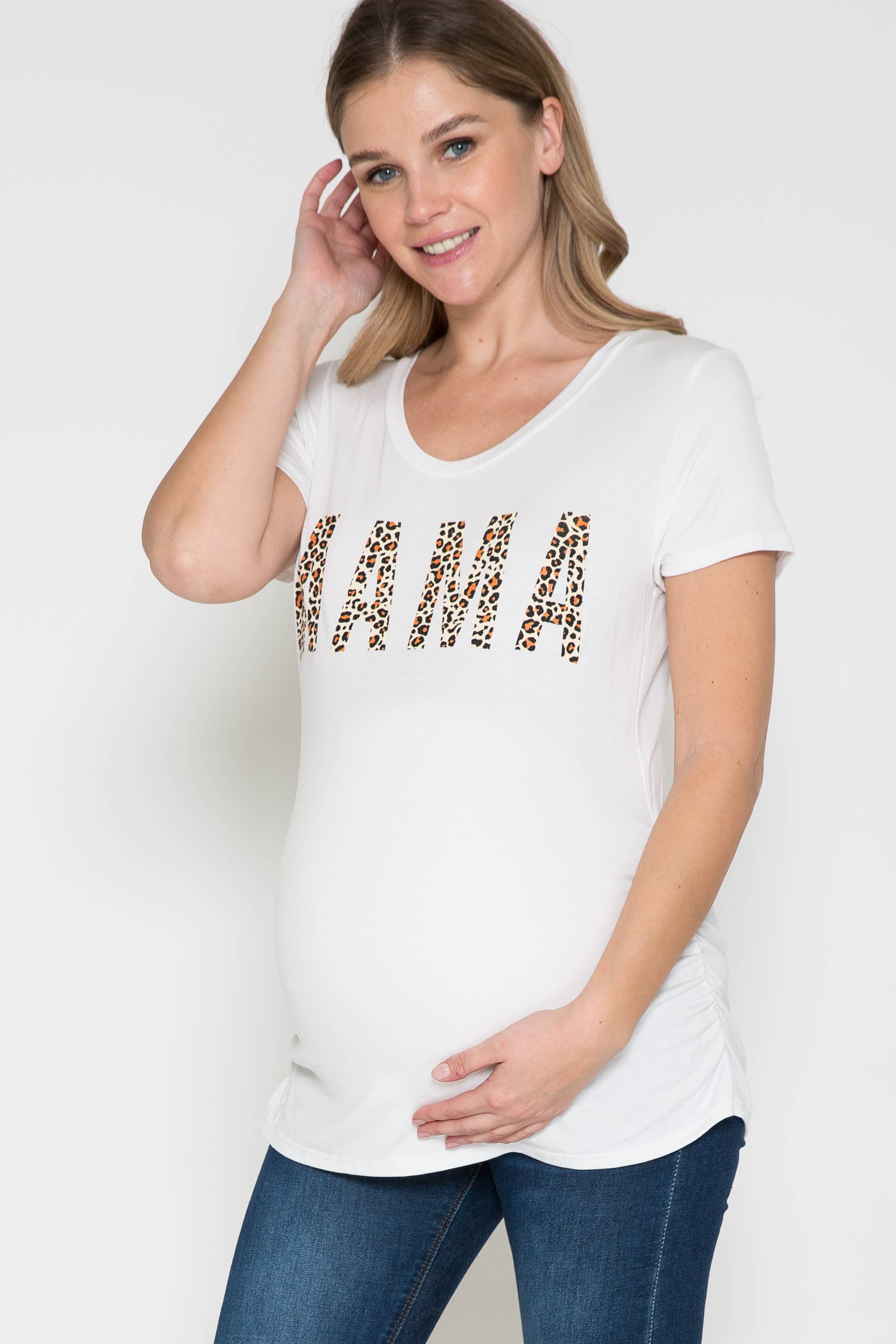 Story Teller - Maternity Round Neck Basic Leopard Print Graphic Tee Top
