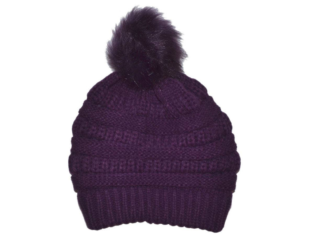 Buck Wholesale - Winter Beanie W/Fur Pom-Pom  - Warm Knit Soft Ladies Beanie