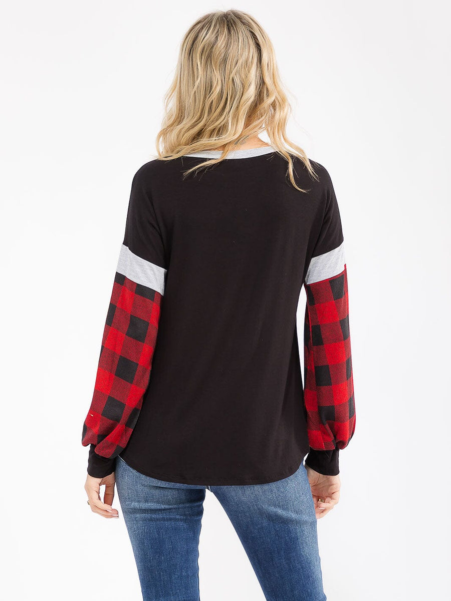 COLORBLOCK PLAID/BLACK LOOSE FIT TOP