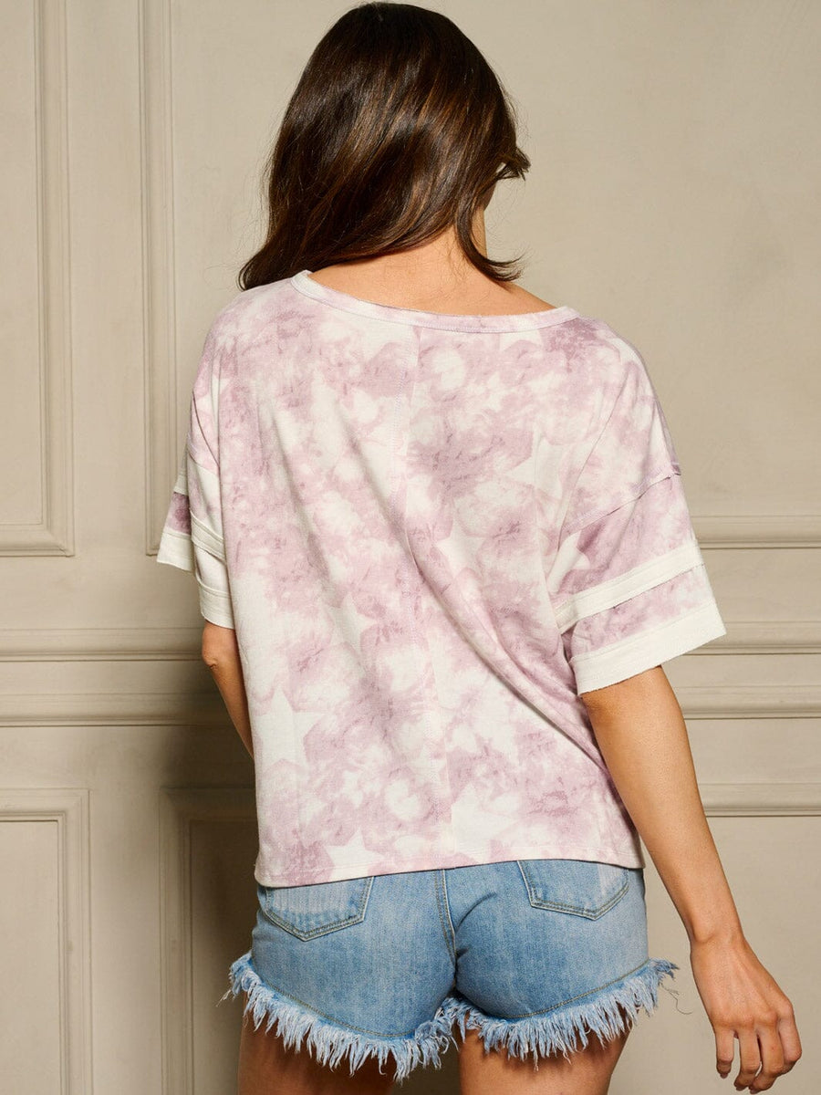 SHORT SLEEVE STARS PRINT TIE DYE TOP