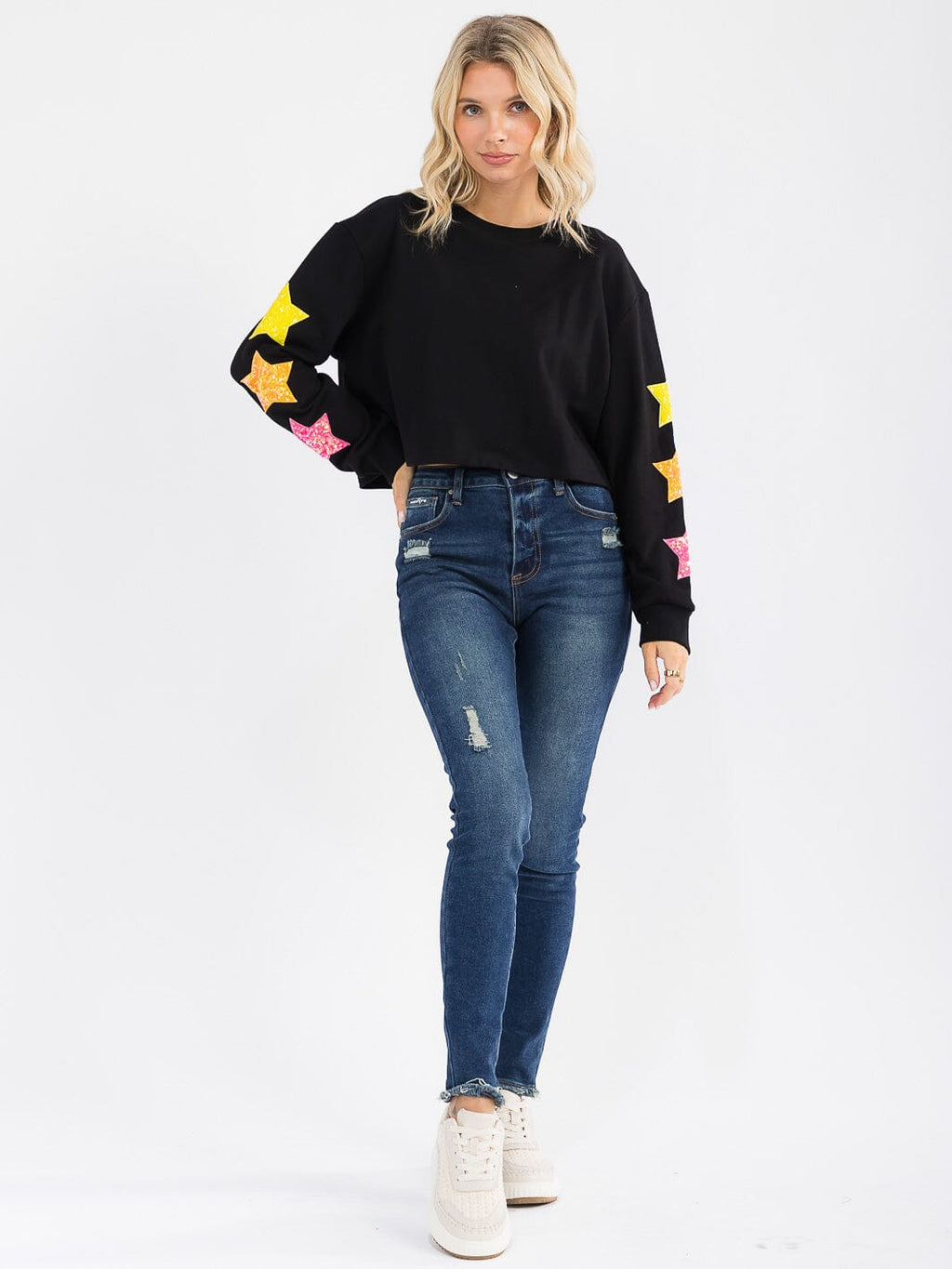 LONG SLEEVE SEQUINS STARS PULLOVER SWEATER