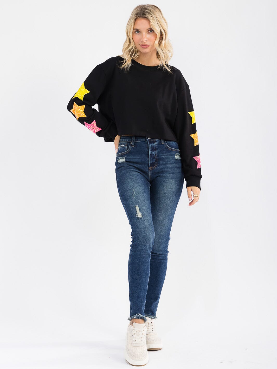 LONG SLEEVE SEQUINS STARS PULLOVER SWEATER