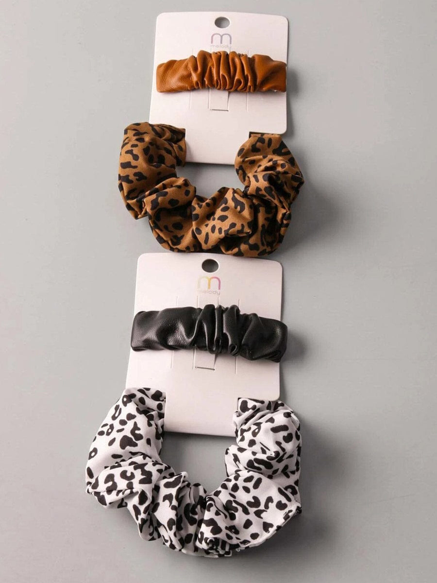 LEAF PRINT SCRUNCHIES & HAIR CLIPS SET