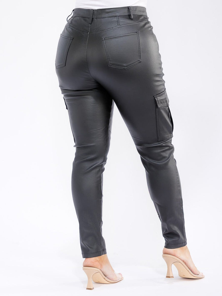 Plus Size PU Pleather Cargo Skinny Pants – Chic Button Closure | Curated by Lisa