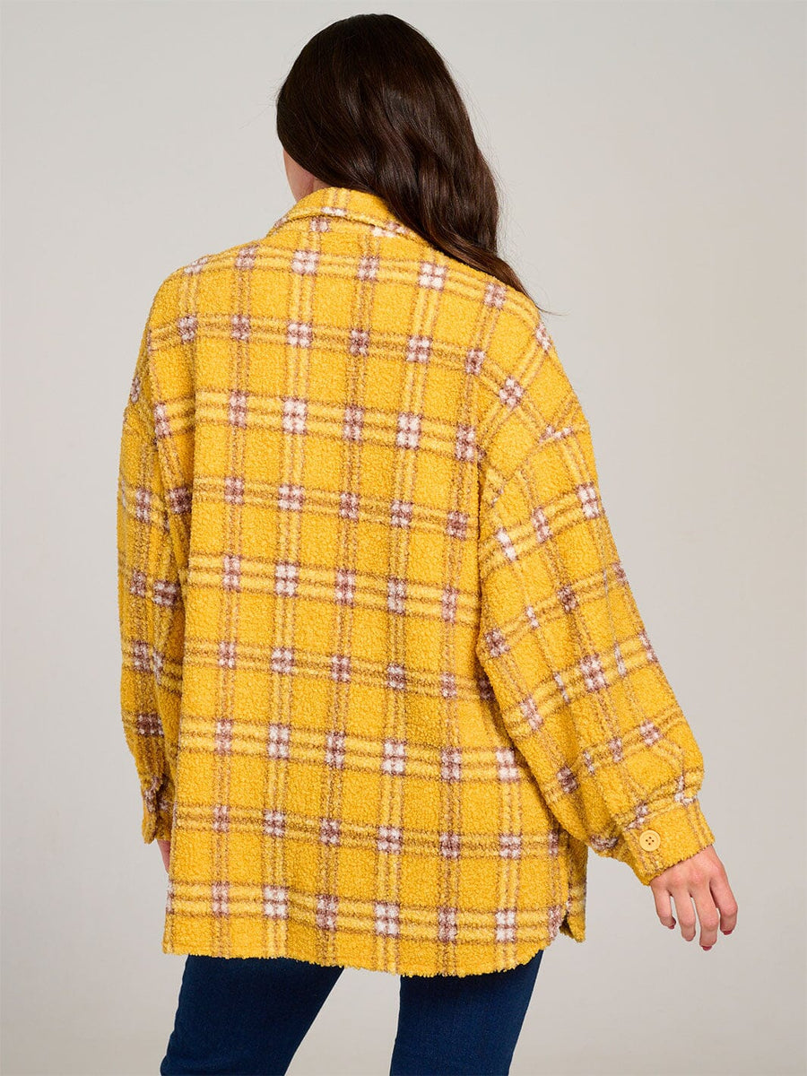 Women’s Long Sleeve Sherpa Plaid Jacket with Button Closure & Pockets