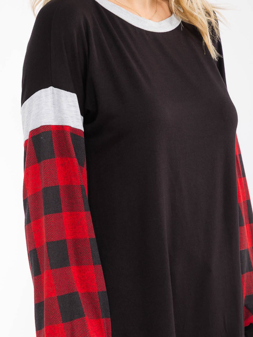 COLORBLOCK PLAID/BLACK LOOSE FIT TOP