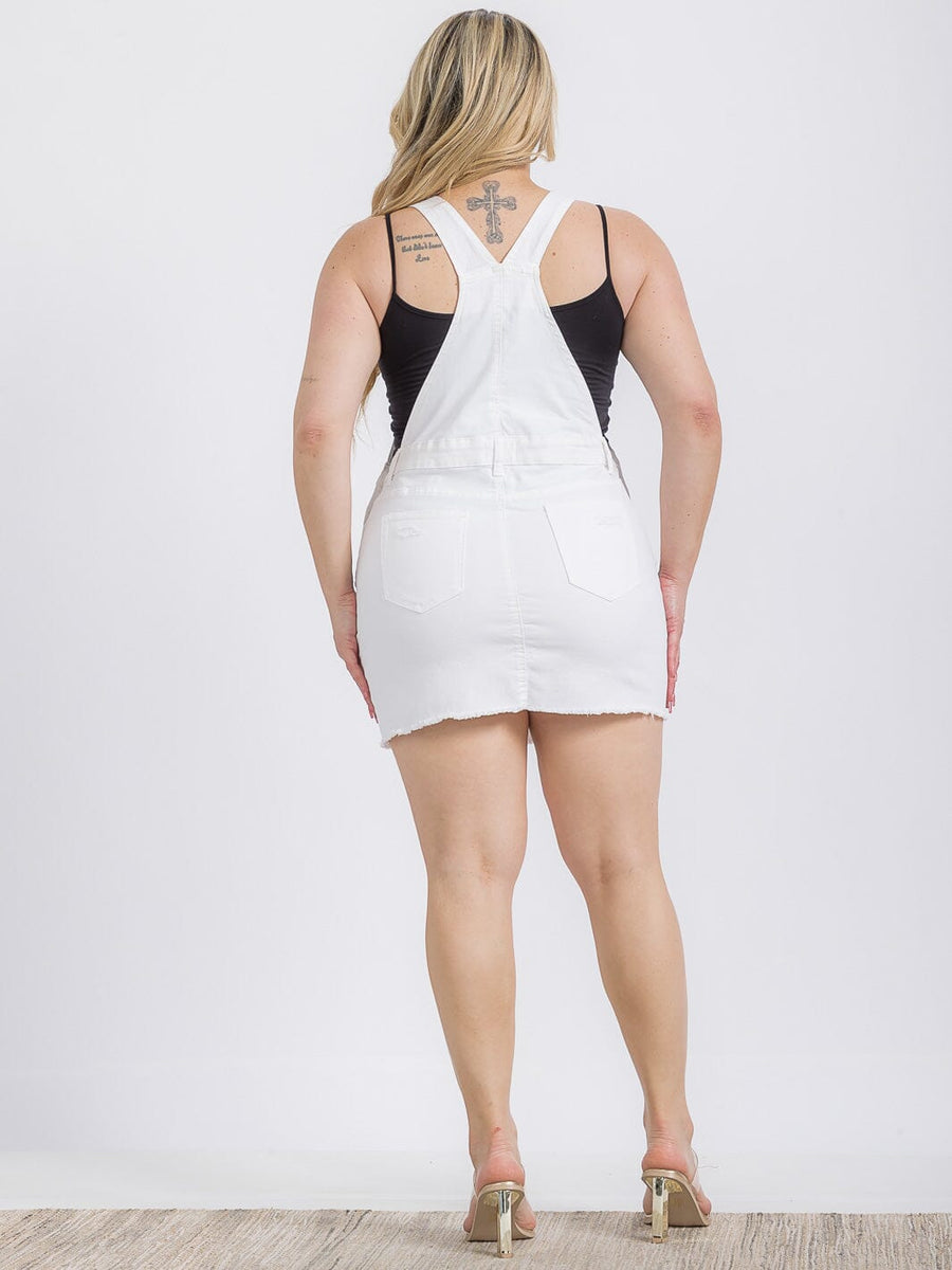 BUTTON CLOSURE POCKET STRETCH DENIM MINI SKIRT OVERALL