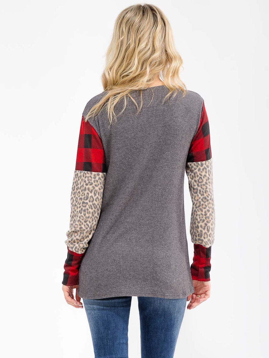 WOMEN'S LONG SLEEVE COLORBLOCK CONTRAST PRINT LOOSE FIT