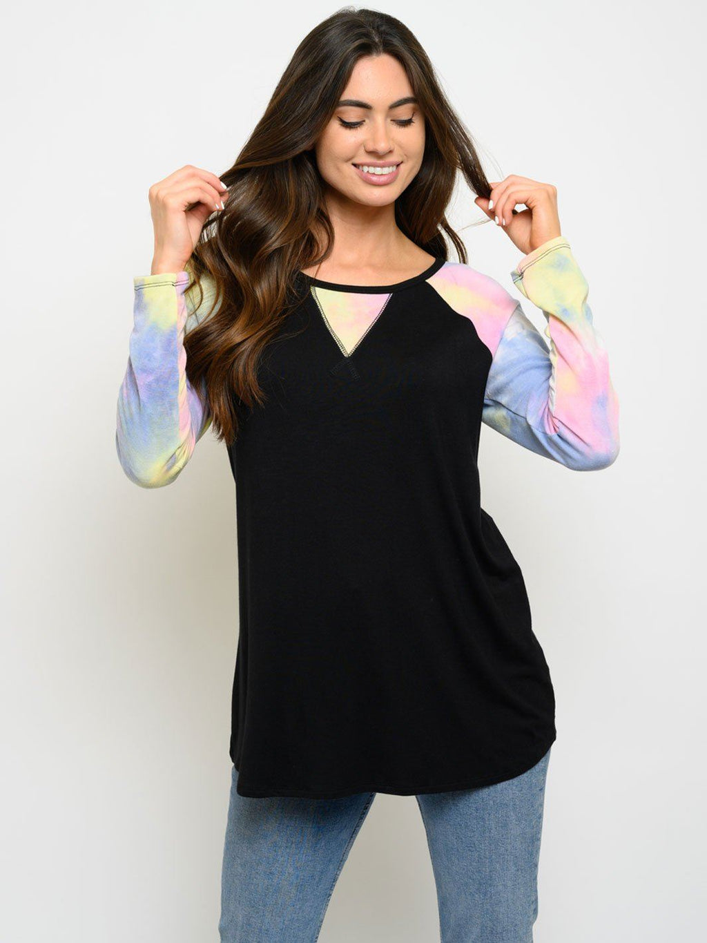 Women’s Long Sleeve Contrast Tie Dye Top