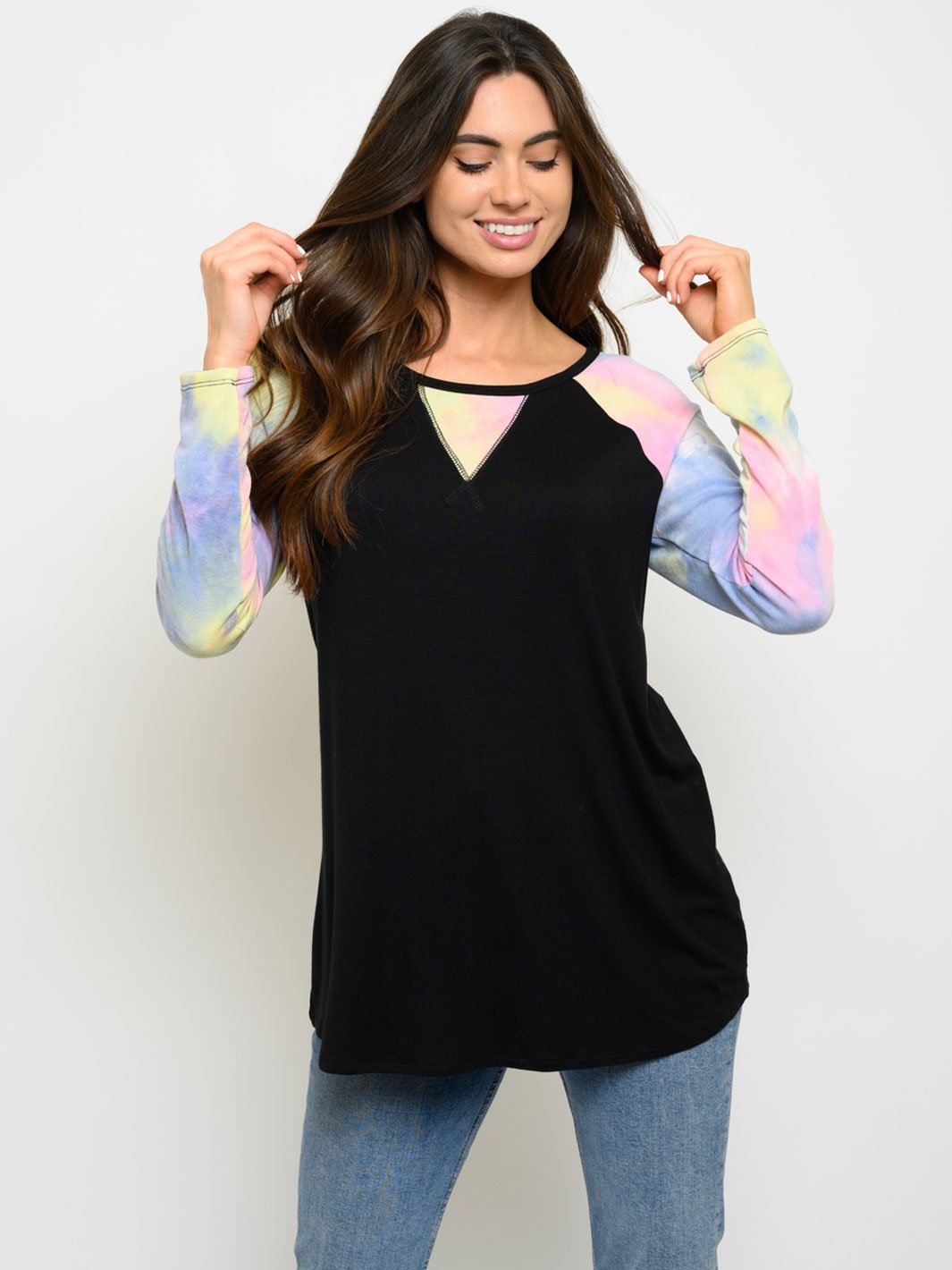 Women’s Long Sleeve Contrast Tie Dye Top