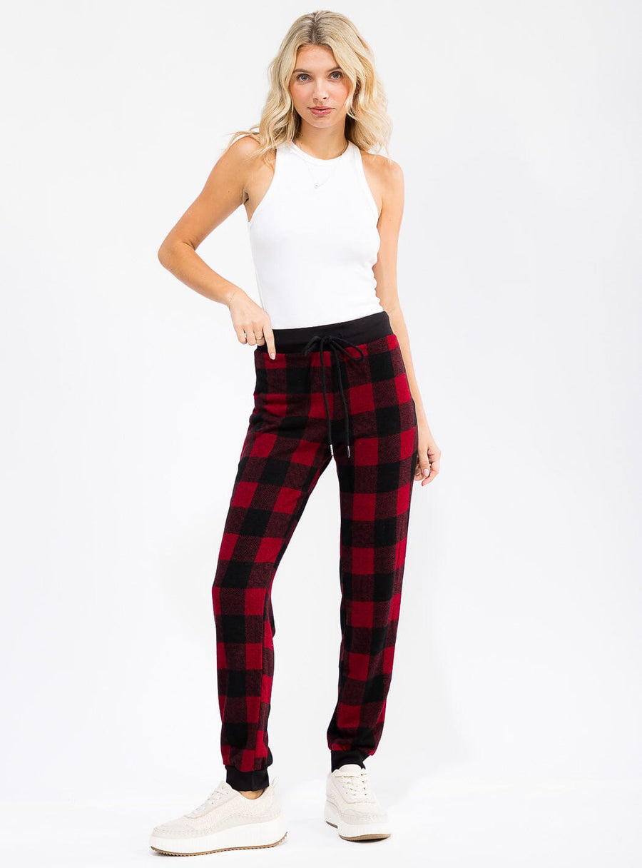 SELF TIE PLAID JOGGER PANTS