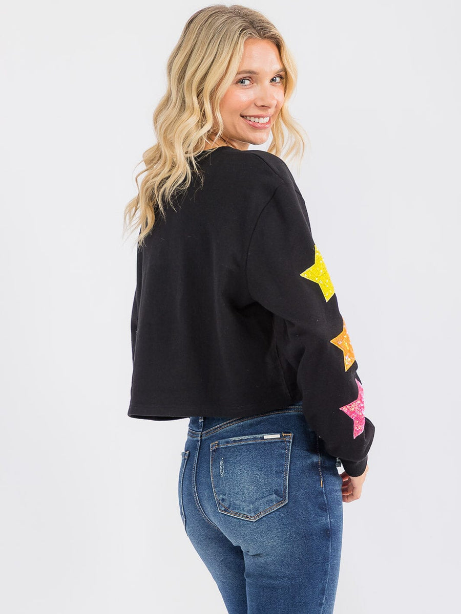 LONG SLEEVE SEQUINS STARS PULLOVER SWEATER
