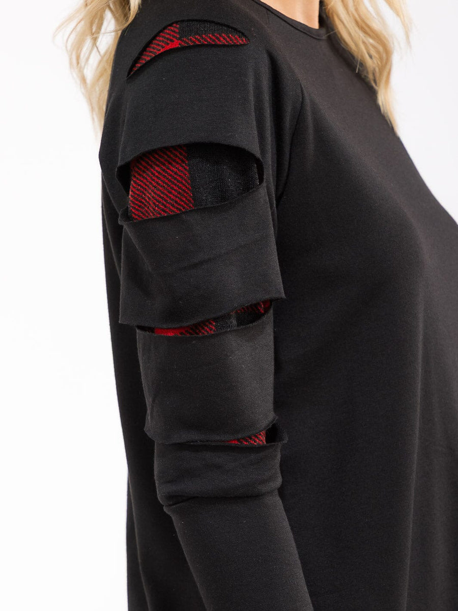 LONG SLEEVE PLAID PRINT DETAILED LOOSE FIT TOP