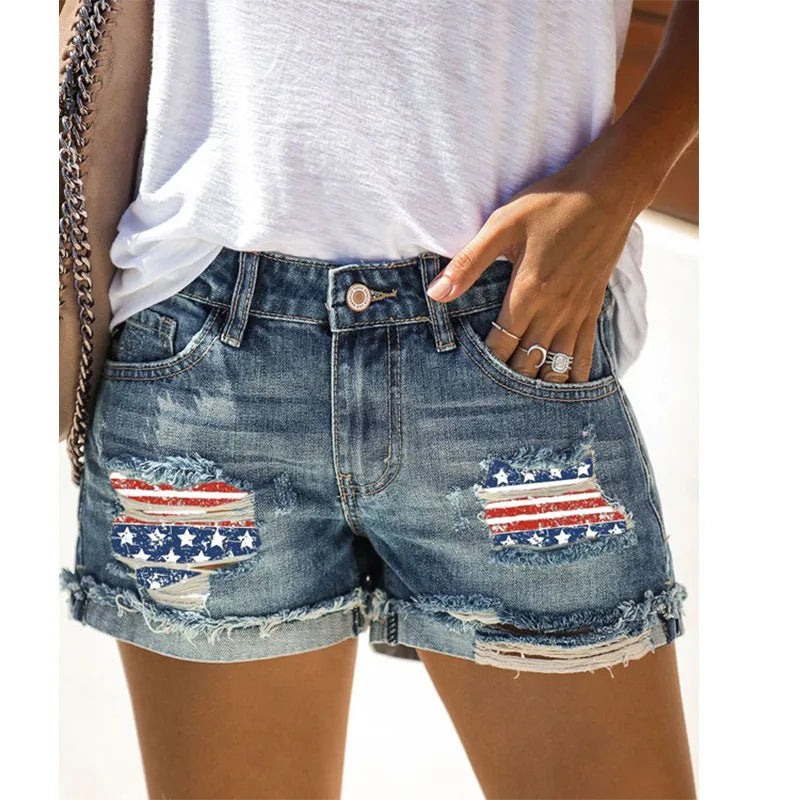 Tres Chic Distressed Flag Shorts