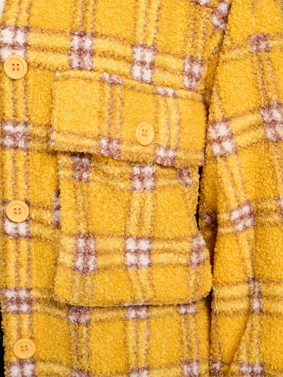 Women’s Long Sleeve Sherpa Plaid Jacket with Button Closure & Pockets