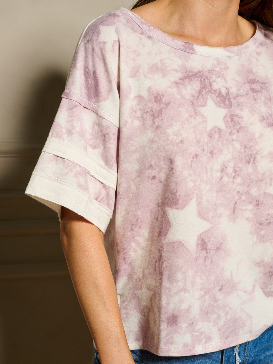 SHORT SLEEVE STARS PRINT TIE DYE TOP
