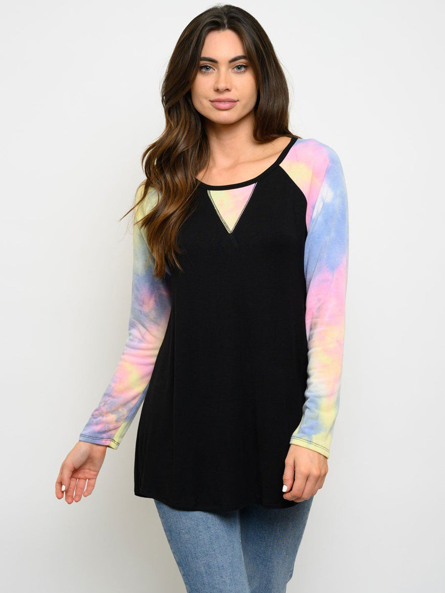 Women’s Long Sleeve Contrast Tie Dye Top