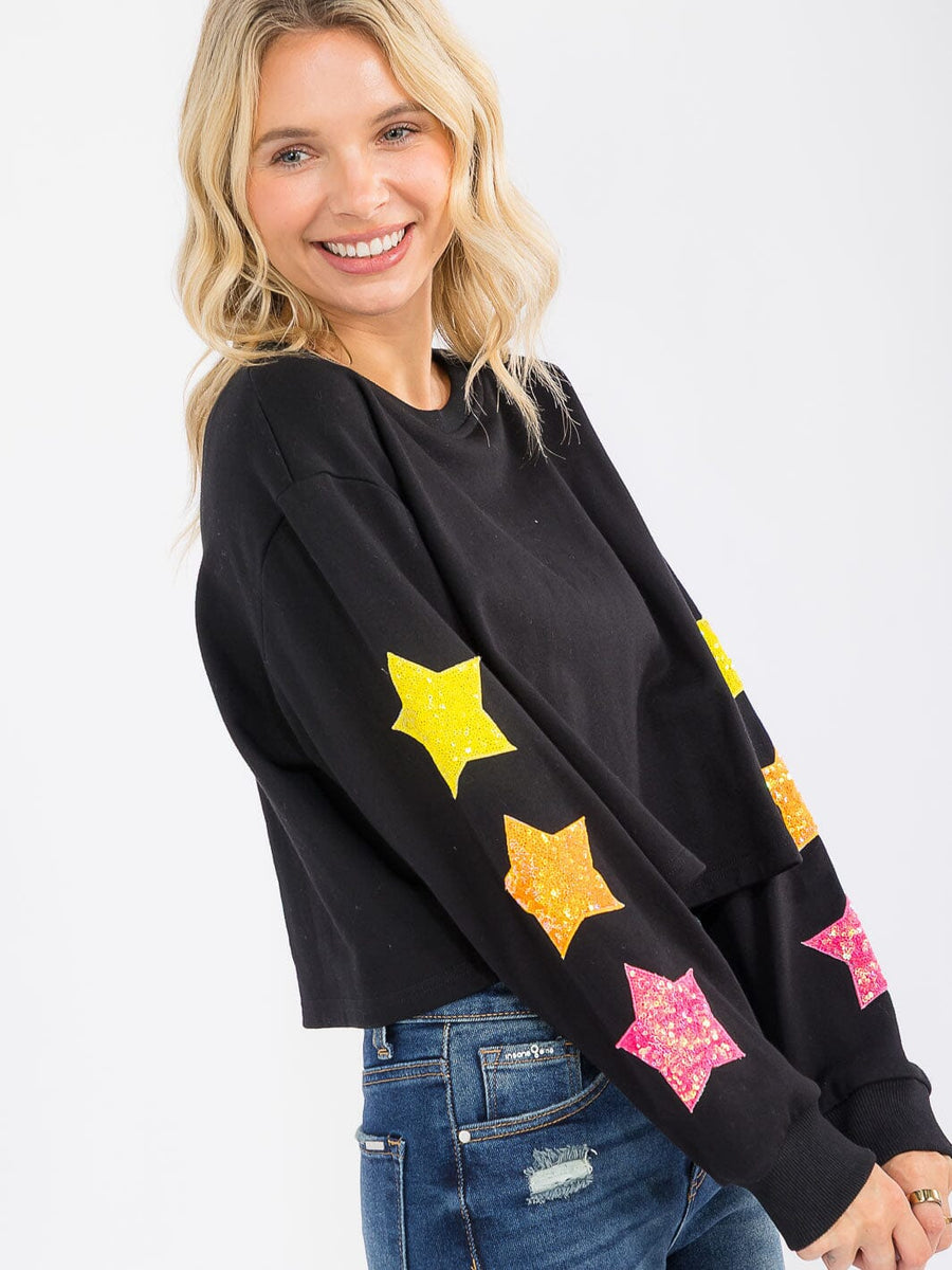 LONG SLEEVE SEQUINS STARS PULLOVER SWEATER