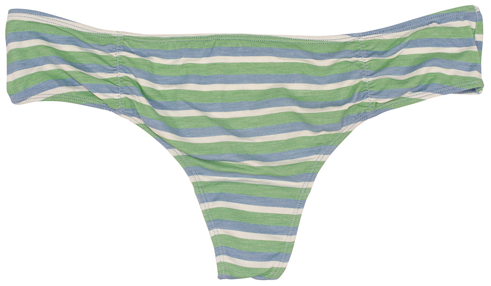 Blue and Green Striped Modal Thong with Ruching